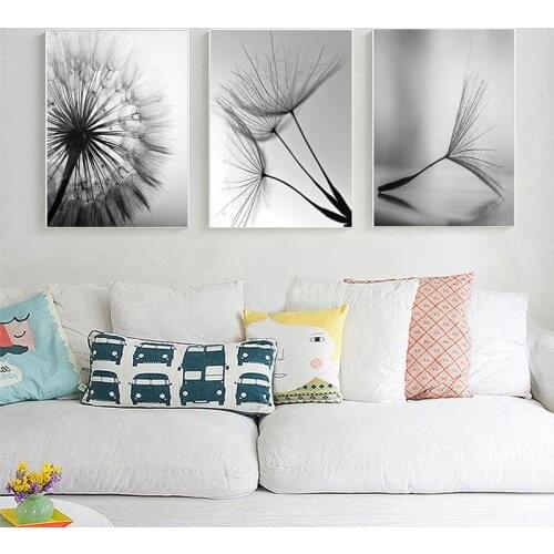 Nordic Dandelion Flower Canvas Painting Modern Black White Art Pictures for Home Decoration Living Room Abstract Wall Poster