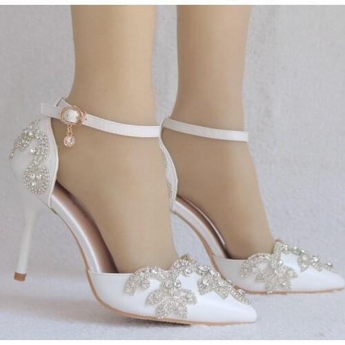 Wedding Shoes Bride 7cm Heels Crystal White Pumps Christmas Day Evening Party Luxury Sandals Heel Plus Size 43
