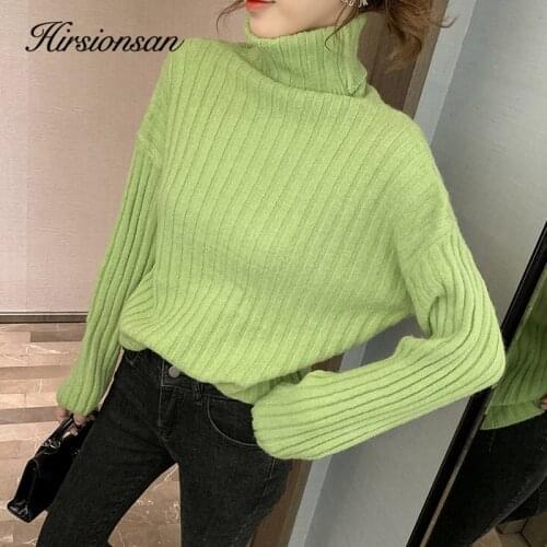 Hirsionsan Turtleneck Sweater Women Winter Lazy Tops Thicken Soft Solid New Pullover Chic Knitted Oversized Female Black Jumper