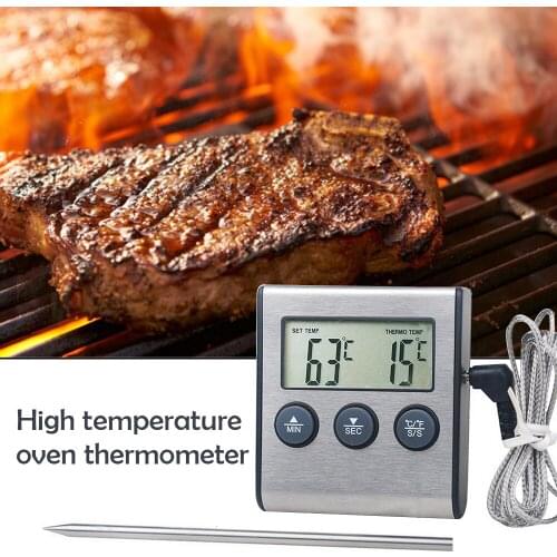 BBQ Thermometer With Timer Touch Screen Stainless Steel Digital Probe Grill Oven Thermometer Cooking Display Food Thermometer
