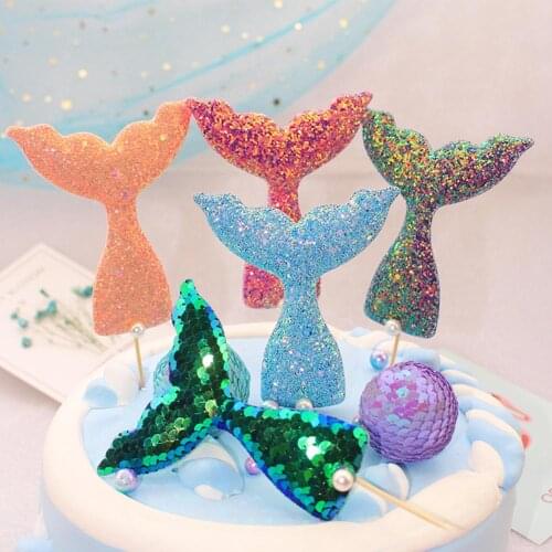 DIY Castle Mermaid Tail Pearl Cake Topper Ocean Birthday Cake Sequin Ferris wheel Topper Cupcake Topper Decor Party Supplies