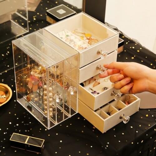 Drawer Type Jewelry Earring Display Rack Shelf Plastic Storagebox Transparent Cosmetic Storagebox Necklace Braceletbox