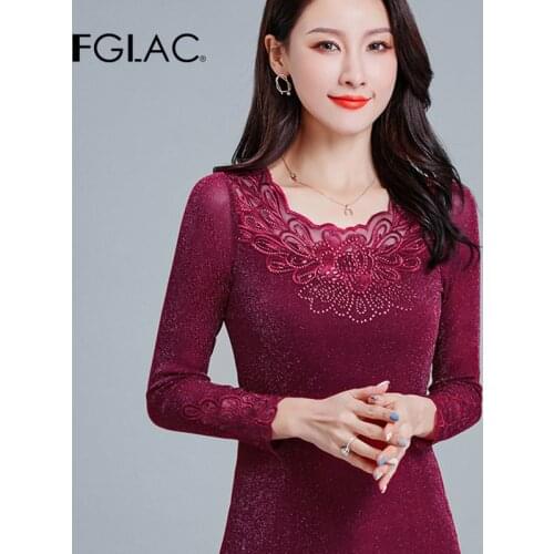 FGLAC 4XL plus size women t-shirt Fashion casual long sleeve hollow out t shirt hollow out Diamond women tops