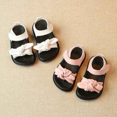 0-6Y baby sandals children girl knot rubber flat sandals princess casual PU leather fashion beach slippers