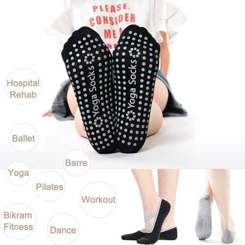 Yoga Socks 2 Pairs Yoga Pilates Socks for Women with Grips & Straps, Easy to Put On Cotton Pilates Socks for Pilates
