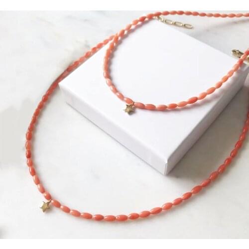 Women Fashion Exquisite Natural Coral Necklace Handmade Gold-color Star Choker Banquet Party Luxury Clothes Accessories подвеска