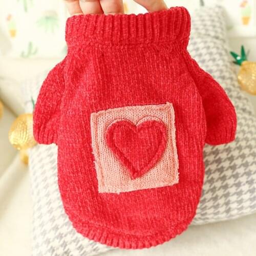 Winter Dog Clothes Heart Print Pet Clothing For Small Medium Dogs Sweater Chihuahua Puppy Dog Costume Knitted Pet Clothes Yorkie