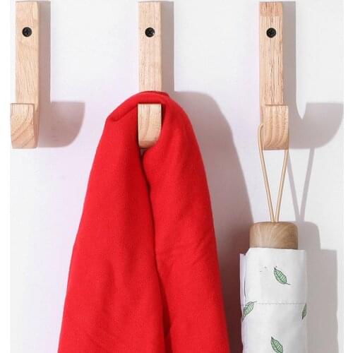 Natural Wood Oak Clothes Hanger Wall Mounted Coat Hook Decorative Key Holder Hat Handbag Storage Hanger Hook Bathroom Rack