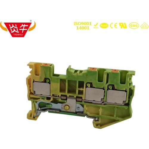 Dinkle DP2.5-TN-PE Grounding Spring Cage Connects One Input Two Output Electrical Connector Din Railway Terminal Block