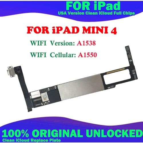 100% Tested Motherboard For Ipad mini4 Wifi Unlocked logic boards For Ipad mini 4 replacement mainboard with chips A1538 A1550