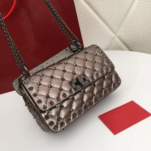 100% Luxury Genuine Leather Purse and Handbag Women Real Leather Shoulder Messenger Bags Rivet Flap Bags for Women 2021