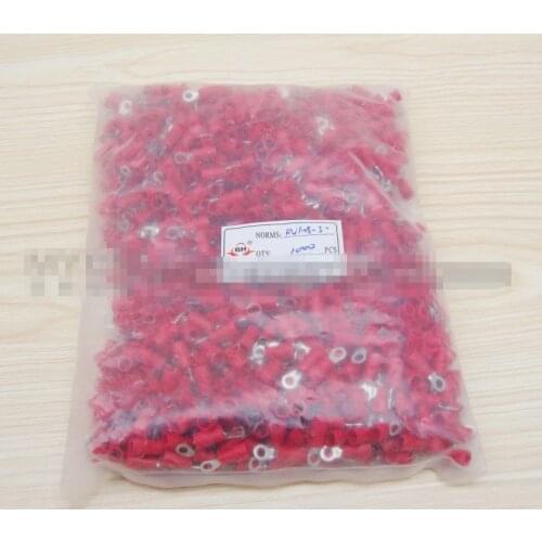 1000pcs/lot RV1.25-5 Insulated Ring Terminals Electrical Crimp Connectors