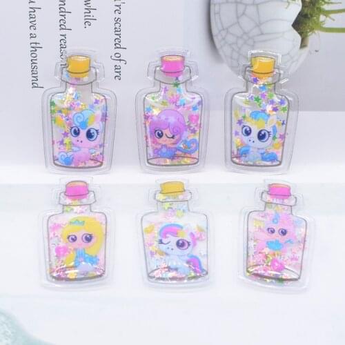 12Pcs/lots Cute Printed Wishing Bottle Shiny Flowing Patches Appliques for DIY Kids Baby Hair Clips Headdress Accessories