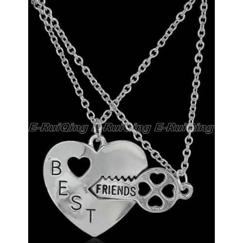 2PC/Set Fashion Beautiful Forever Best Friends Love Pendant Necklace Key And Love Jewelry Trendy Lovers' Gift