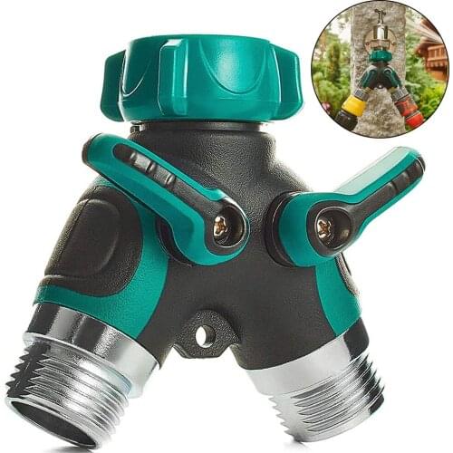 3/4 Inch 2 Way Water Splitter Garden Tap Adapter Y Hose Pipe Quick Connector Irrigation Valve Heavy Duty Water Faucet Splitter
