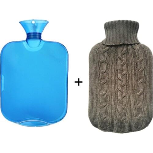 2000ML madecial pvc hot water bottle(Blue) hot water bag With knitted cover from China rubber hot water bag