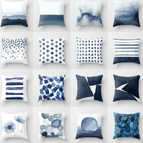 2020 New Creative Ink Blue Geometric Landscape Pillow Peach Skin Velvet Pillow Cover Car Sofa Cushion Cover
