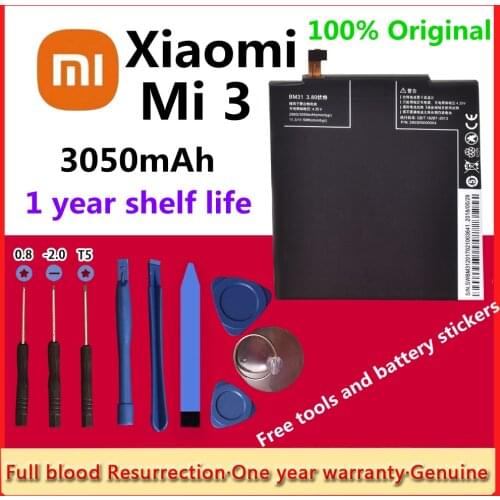 Xiao Mi New 100% Original 3050mAh BM31 Phone Battery for Xiaomi Mi 3 M3 Mi3 Batteries Bateria with Gift Tools+Stickers