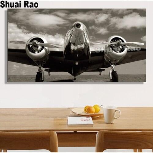 Black white Airplane full diamond painting sale round drill 3d Diamond embroidery mosaic stitch painting 5d diy home decor