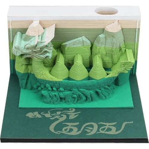 Omoshiroi Block 160 Sheets 3D Memo Pads Note Paper Dragon Boat Model Funny Decorative Notepad Gift Office School Stationery