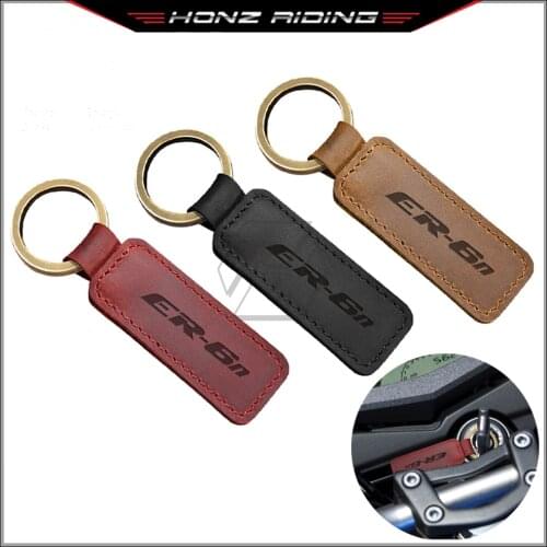 For Kawasaki ER-6N ER6N ER6F Motorcycle Keychain Cowhide Key Ring