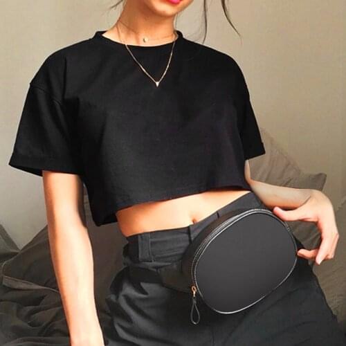 Harajuku Shirt Funny Y2K Women Crop Tops Casual Black Femme Navel T-shirt Round Neck Short Loose Tee Shirt Summer Streetwear