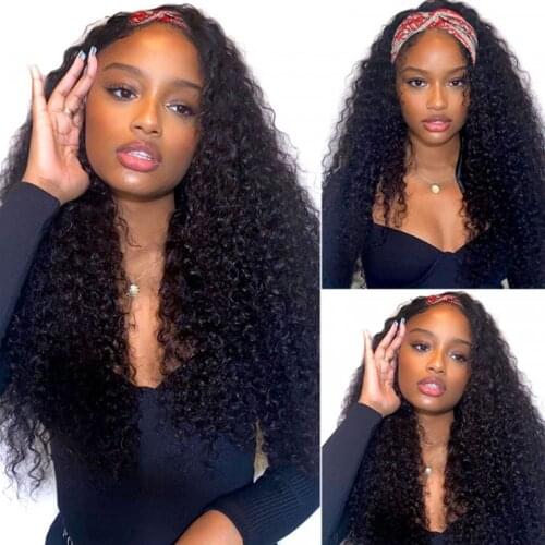 Hairmoda Curly Head Band Wigs Human Hair 150% Remy Curly Headband Wig Malaysian Scarf Headband Wigs For Black Women