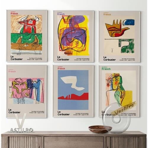 Le Corbusier Art Exhibition Museum Poster French Abstract Retro Wall Art Moderne Print Living Room Home Decor Canvas Painting