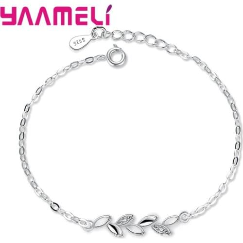 Classic Leaf Branch Bracelet Jewelry Original 925 Silver Clear Cubic Zirconia Stone Handmade Woman Wedding Causal Use Accessory