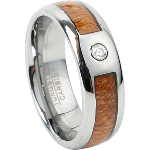 100% Tungsten carbide Ring for men and women cz stone Koa wood 8mm wedding band couples anniversary gift