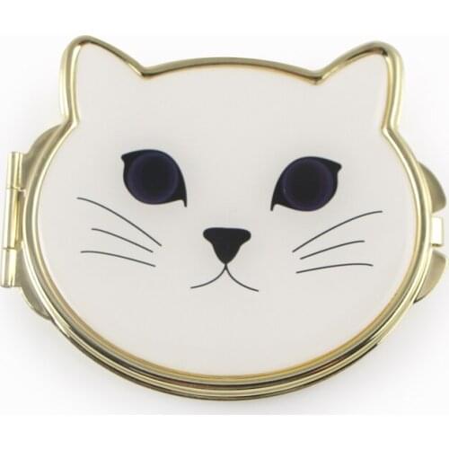 White Cat Face Deep Blue Eyes Compact Mirror Gold Metal Lady handbag Makeup Mirror #18578-2