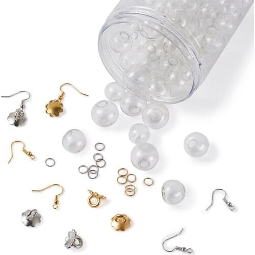 1Set Dangle Earring Making Kit Handmade Blown Glass Globe Beads Pendant Bail Jump Rings Ear Hooks for DIY Women Earring Jewelry