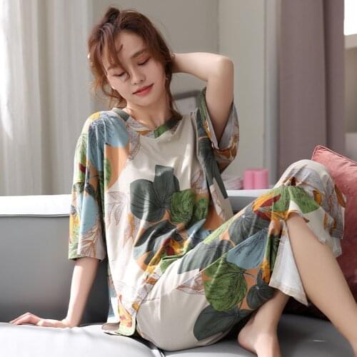 Fdfklak Womens Home Service Suits Sleepwear Sets Two Piece 2021 Summer Nighty For Ladies New Pyjamas Loungewear