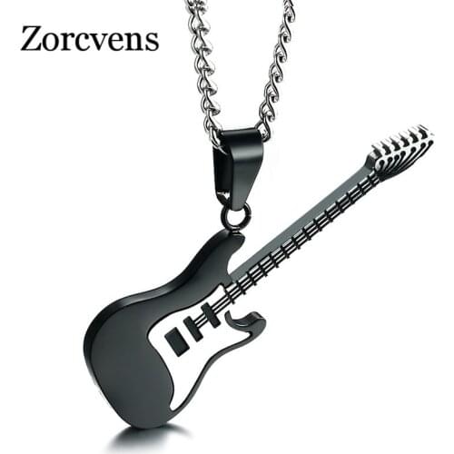 Modyle Trendy Guitar Necklace Pendant 24inch Chain Stainless Steel Punk Rock Music Fine Party Jewelry New Year Gift For Man