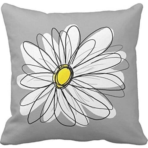 Trendy Daisy With Gray and Yellow Pillow Case Cushion Cover Home Sofa Decorative 18 X 18 Squares