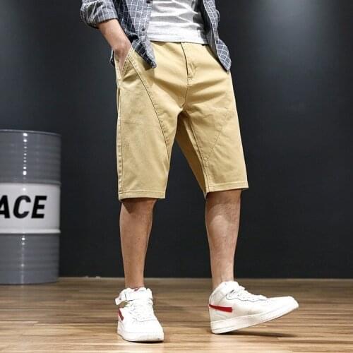 Summer New Brand Mens Loose Knee Length Straight Shorts Fashion Casual Cotton Blends Solid Vintage Button Shorts Plus Size 30-48