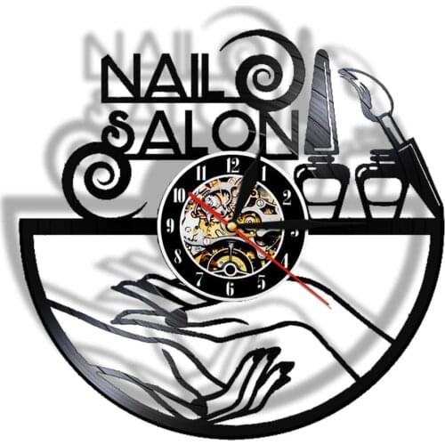 Nail Salon Vinyl Record Wall Clock Beauty Salon Decor Wall Watch Wall Hanging Polish Laser Cut Clock Gift For Girls Manicurist