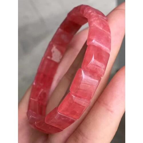 Genuine Natural Ice Rose Rhodochrosite Gems Stone Rectangle Beads Women Gift Bracelet 11*4.5mm AAAAA