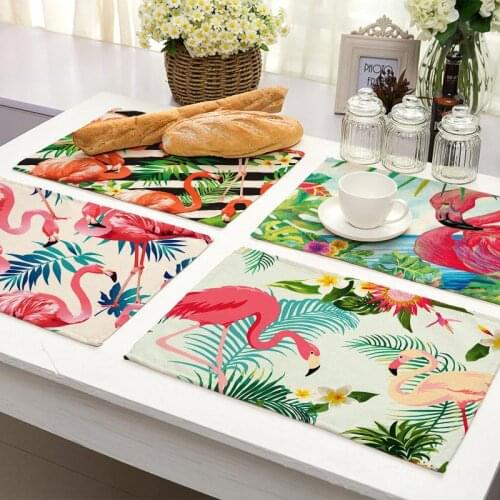 Flamingo Printed Non-slip insulation Placemat coaster for table dinner Table Mats cotton linen Pads Home Decor 42*32cm DD271