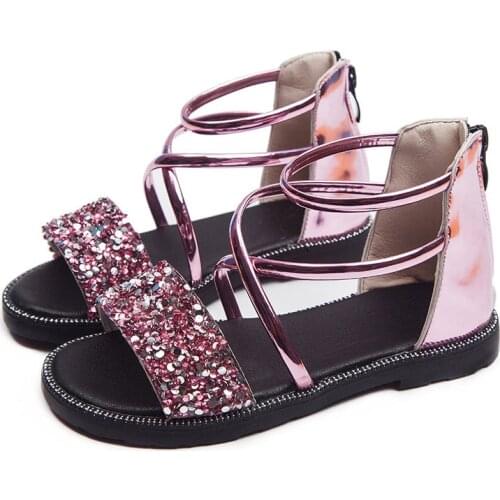 2020 New Sequin Girl Summer Sandals For Big Kids Children Beach Shoe Little Girls Princess Sandal 3 4 5 6 7 8 9 10 11 12 Years