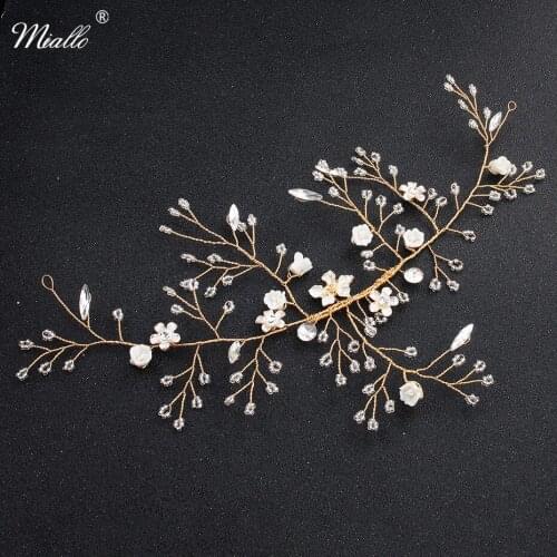 Miallo Newest Gold Color Flower Branch Headbands Wedding Hair Accessories Women Bridal Jewelry Headpieces Women Tiaras