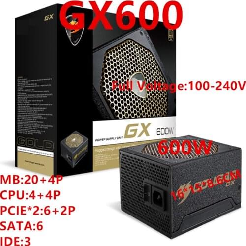 New PSU For Cougar Brand Half Modular 80plus Gold Silent Power Supply for Video Games 600W Power Supply GX600