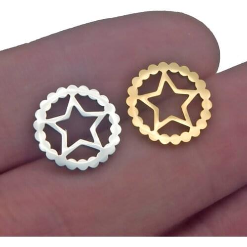 High Quality Stainless Steel Circle Star Pendant Made Charm Women Bracelet Jewelry Making Metal Hollow Handmade Charms 5Pcs/lot