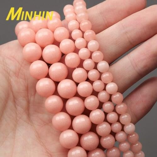 MINHIN Pink Luminous Beads Natural Stones Round Beads for Jewelry Making Glowing In The Dark Amazing Beads