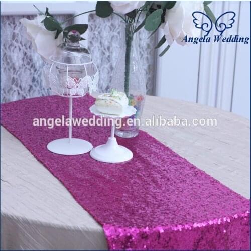 RU017K Many colors available Wedding beaded hot pink 12''*108'' fuchsia sequin table runner