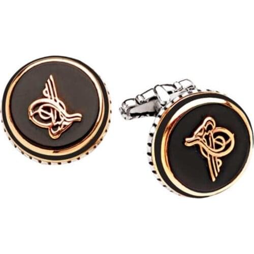 Silver Onix Stone Ottoman Tuğralı Round Cufflinks