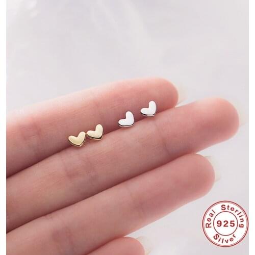 Trendy Minimalist 100% 925 Sterling Silver Stud Earrings for Women Mini Small Love Heart Prevent Allergy Earings Fashion Jewelry