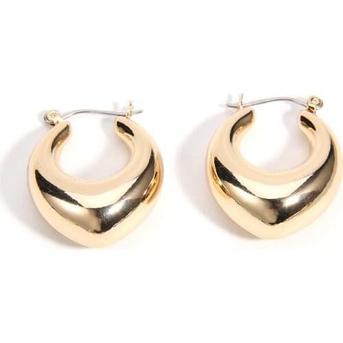 SRCOI U Shape Thick Small Hoop Earrings Female Geometric Gold Color Circle Smooth Hoops Earrings For Women Party Fashion Jewelry