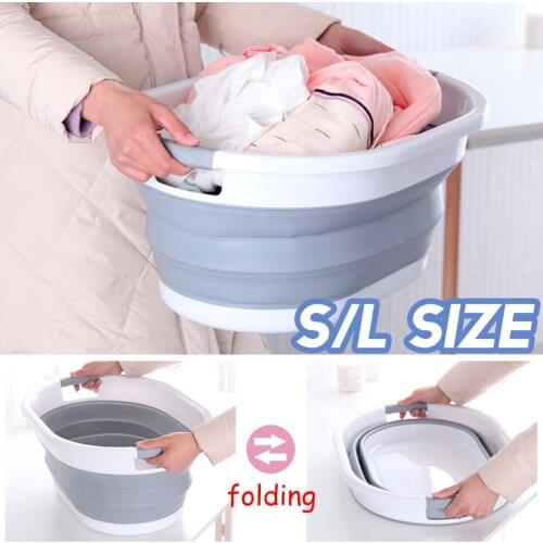Folding Wash Basin Portable Household Collapsible Laundry Basket Grey Washing Tool Home Bathroom Plastic Products Outdoor Basins