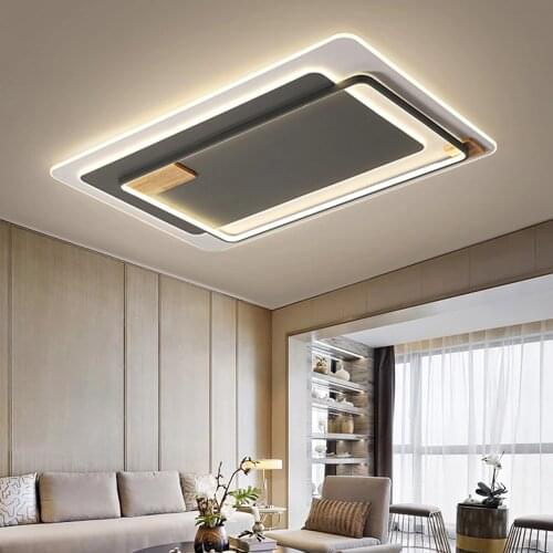 Modern LED Rectangle Black Ceiling Light with Remote Dimmable Chandelier Square Metal Lamp for Living Room Bedroom Kitchen